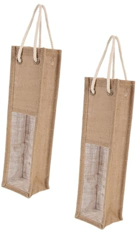 Ciieeo 2stücke Weintasche Flaschen Jute Geschenktasche Mit Sichtfenster Für Weinflaschen Zum Verschenken Platzsparend Und Robust