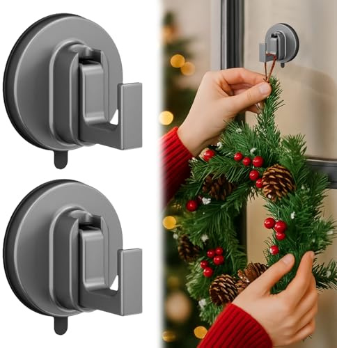2 Stück Saugnapf Haken Für Kranz Weihnachten, Handtücher Saughaken, Wandhaken Türkranz Weihnachtskranz Haken Für Weihnachtsdeko, Handtuchhalter, Türkranz Aufhängung, Multifunktional Handtuchhaken (C)