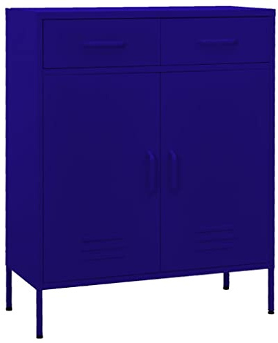 Frdhee Armoire de ménage multi-usages en acier - Bleu marine - 80 x 35 x 101,5 cm - Pour bureau, garage - Installation rapide - Design moderne