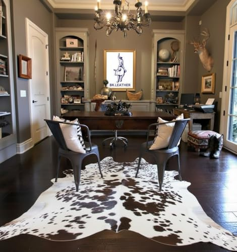 BK.LEATHER NEW 100% NATURAL COWHIDE RUGS BROWN AUSTRALIAN COWS FUR SKINS CARPET AREA S-3XL (Chromatic Brown & White, Large : 145-140 cm)