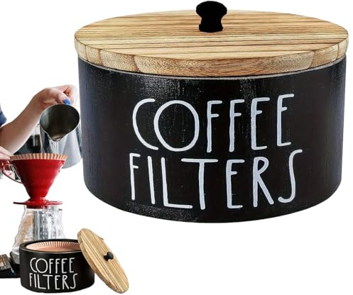 Kaffefilterförvaring, lantlig trädekoration med lock, filterhållare för kaffe, servering, förberedelse, resor och camping