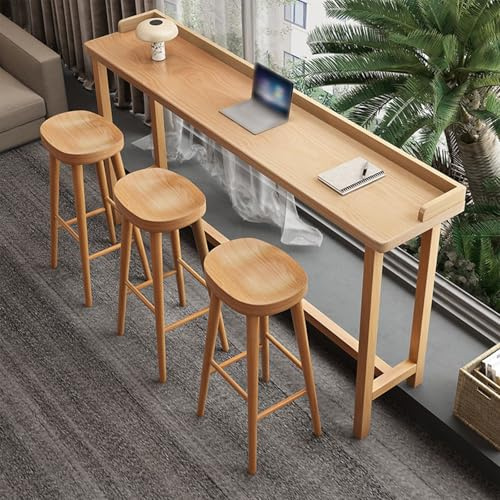 Nordisk Stil Massiv Trä Bartabell, med Skärm för Litet Utrymme, Massiv Trä Bordyta och Bas, för Trädgård, Gård, Balkong, Inga Pallar(180x40x105cm/71x16x41in)