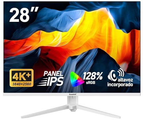 Gawfolk Monitor de PC 4K UHD de 28 Pulgadas, Pantalla IPS 3840×2560 3:2, 1070 Millones de Colores, 128% sRGB, Altavoces Incorporados, Ángulo de Visión 178°, DisplayPort HDMI, Blanco