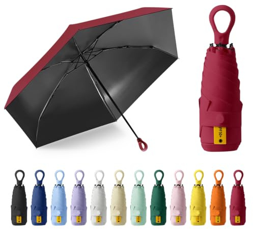 Ancuioyz Mini parapluie pliant 6 Branches, protection UV, Résistant Au Vent, Compact Et Léger, Convient pour les voyages - unisexe，Bordeaux