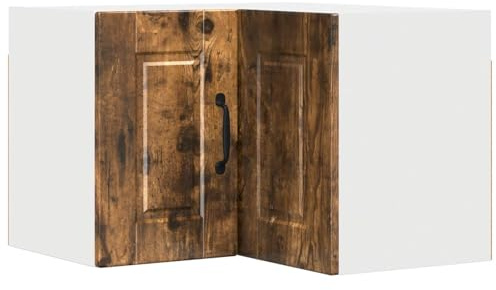 Mhdvray Armadietto da cucina angolare da parete in rovere affumicato, mobile sospeso da cucina in legno, armadio angolare salvaspazio con 2 ante e ripiani, 57 x 57 x 40 cm