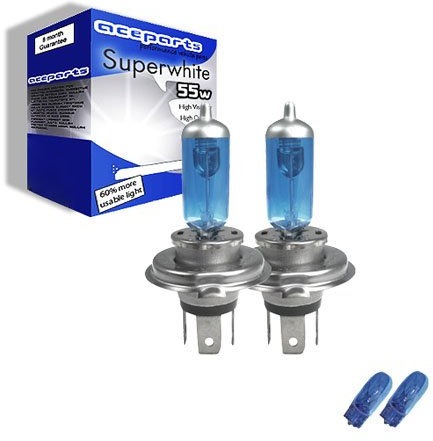 55w Super White Xenon High-Main-Full beam upgrade HeadLight Bulbs PEUGEOT 107 06.05->