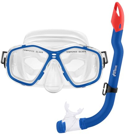 Two Bare Feet Snorkel and Mask PVC Diving Set – (Kids) Snorkeling Gear with Anti-Leak Design, Comfortable Fit, Clear Vision Lens, and Adjustable Straps for Diving, Swimming & Watersports (Blue)
