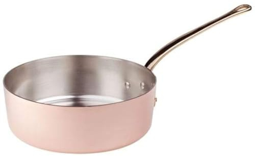 Pentole Agnelli ALCU107F14 Cacerola baja de cobre estañado, manga de cobre liso Latón fundido estilo francés, 14 cm
