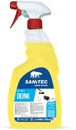 Sanitec, Deink, Detergente Profumato, Sgrassante Specifico ed Efficace per Inchiostro, Colla, Grasso e Graffiti, Pulizia Senza Risciacquo e Senza Aloni, Made in Italy, Flacone 750 ml