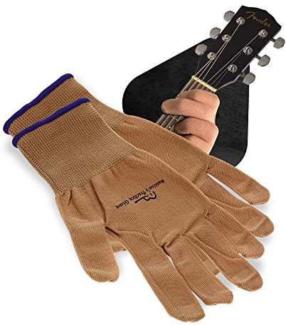 Guante de práctica para músicos - Paquete de 2 guantes de guitarra para mujeres y hombres, protectores de dedos para tocar instrumentos de cuerda, problemas de manos y más, guantes finos de nailon para conciertos en interiores/exteriores, Large, Beige