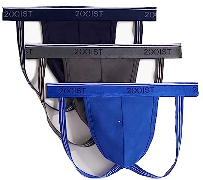 2(X) IST Men's Cotton Stretch Jock Strap 3-Pack Eclipse/Lead/Dazzling Blue, Large