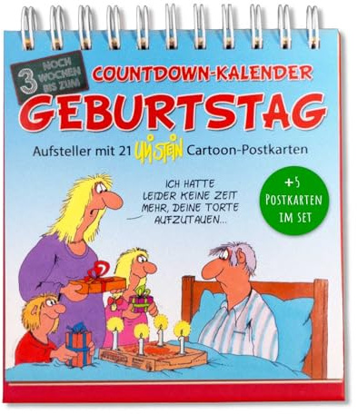 Uli Stein Countdown Kalender 2026 - Noch 3 Wochen bis zum Geburtstag - 153x167mm - Geburtstagskalender mit Motiv Seiten & Spiralbindung - Uli Stein Cartoons - Geburtstagkalender mit lustigen Sprüchen