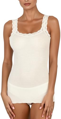 EGI Canottiera Donna Lana Seta Elegante Pizzo Made in Italy Sottogiacca Intimo Top Donna, Art. 1491 (L-XL, Bianco)