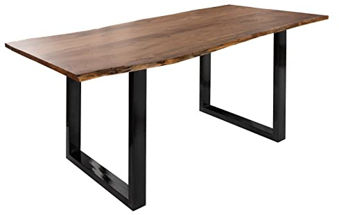 MASSIVMOEBEL24.DE | Freeform 3 - Baumtisch aus Akazienholz - Natur | + U-Beine in glänzend anthrazit | 140x90x76 | Massivholztisch Baumkantentisch Esstisch