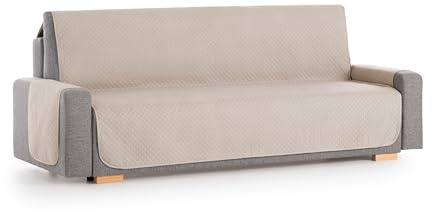 Textilhome Sofaschoner Adele 3-Sitzer Gesteppt Wendbar Universal Beige | Reversibler, gesteppter Sofaschutz mit universeller Passform. Schützt vor Flecken, Tierhaaren, Staub und Abnutzung. Waschbar.
