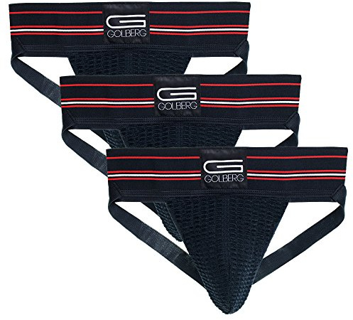 Golberg Mens Athletic Supporter - Naturally Contoured Waistband - (3 Pack, Pitch Black, Large)