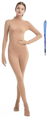 Full Bodysuit With Zipper Helper Womens Costume Without Hood Spandex Stretch Zentai Unitard Body Suit (Medium, Nude)