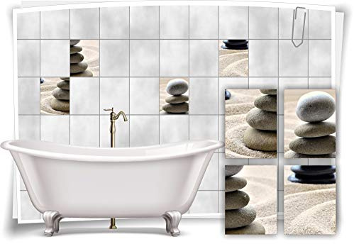 Medianlux Fliesenaufkleber Fliesenbild Sand Steine Wellness SPA Grau Aufkleber Deko Bad WC, 20x25cm fp5p200h-82314