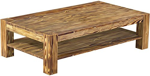 B.R.A.S.I.L.-Möbel Brasilmöbel Couchtisch Rio Kanto 160x90 cm Pinie geflammt mit Ablage Wohnzimmertisch Holz Tisch Pinie Massivholz Stubentisch Beistelltisch Echtholz Größe und Farbe wählbar