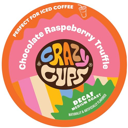 Crazy Cups Caffè Aromatizzato per Macchine Keurig K-Cup, Tartufo Decaffezzato al Cioccolato Lampone, Bevande Calde o Fredde, 80 Cialde Monodose, Riciclabili