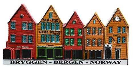 Aimant de réfrigérateur 3D Bryggen Bergen Norvège - Souvenir de voyage - Décoration de maison ou de cuisine