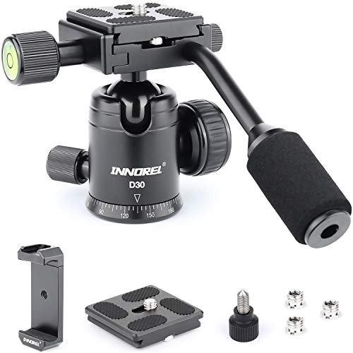INNOREL D30 Tripod Ball Head with Handle, 360° Panoramic Ballhead with 1/4 Quick Release Plates, Max Load 22lbs/10kg, Compatible with DSLR, Camcorder, Telescope, etc.