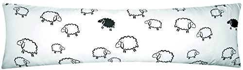 Heubergshop Mako-Satin Seitenschläferkissen Bezug 40x145cm - Süße Schafe Lämmer in Weiß/Schwarz - 100% Baumwolle, Stillkissenbezug Bezug (099/2-MS)