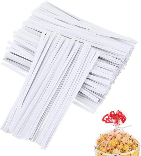 NT-ling 1000 Pcs White Paper Twist Ties, Reusable, Eco-Friendly, Kraft Paper & Iron Wire Inside, Plastic Ties Alternative, Bread, Cake, Candy, Gift, Kitchen, Home