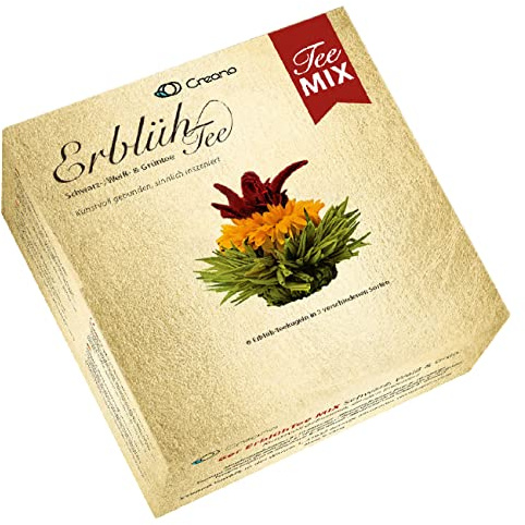 Creano Teeblumen Mix - 6 Erblühtee weißer, grüner & schwarzer Tee, Teeblume, Blooming Tea, Geschenk für Frauen