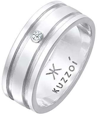 Kuzzoi Herrenring (8 mm) Massiv Handgefertigt, Bandring für Männer aus 925 Sterling Silber, Herren Ring mit Diamant, Ehering, Verlobungsring, Freundschaftsring Ringgröße 64, 0610690821_64