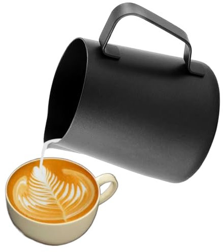 CACAKEE Milchkännchen, Milchkanne Edelstahl Milch Aufschäumen Krug, 600ml (20fl.oz) Kaffee Milch Kännchen, Milch Pitcher Milchaufschäumer für Espresso Cappuccino, Mattschwarz
