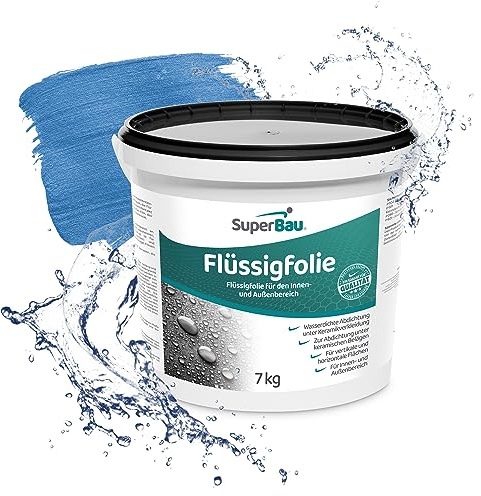 Superbau Flüssigfolie Bad & Dusche 7 kg (≈5,7 m²) - Dichtfolie für Außenbereich & Innen, Abdichtung für Dusche & Badezimmer & Balkon, Lösemittelfrei, Wasserdicht, Blau