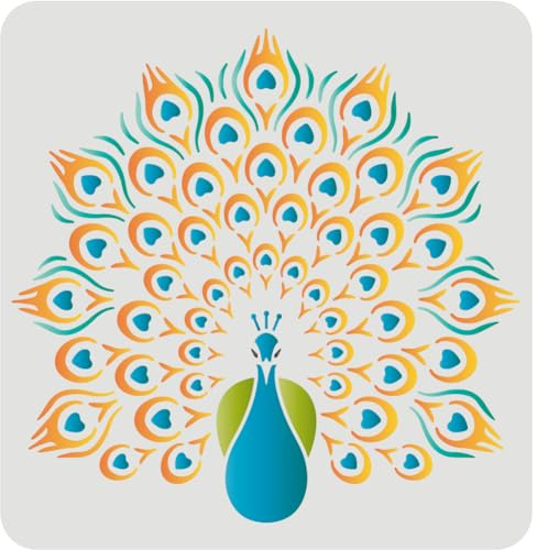 FINGERINSPIRE Pfau-Schablonenschablone 30 x 30 cm Pfauen-Malschablonen-Schablone Wiederverwendbare DIY-Dekorationsschablonenschablone zum Malen, Zeichnen auf Wänden, Möbelhandwerk