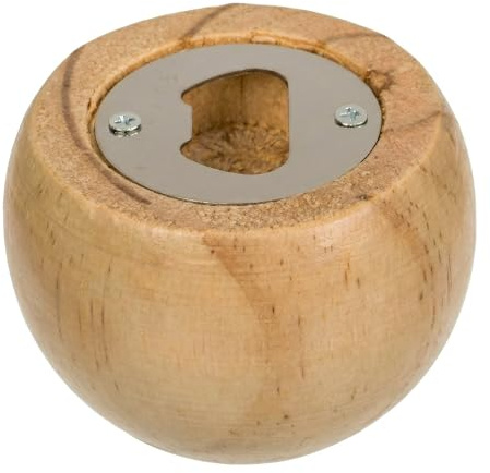 Abrebotellas de madera, abridor de botellas de metal con mango de madera (7 x 7 cm, bola de madera)