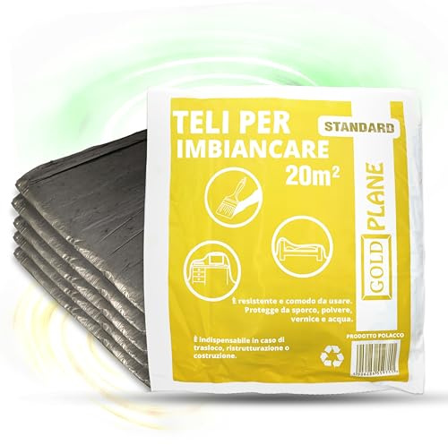 ToolSpace 5 Pezzi Telo di Protettivo 4 x 5 m Copritutto per Pittura Verniciatura Restauro - Pellicola Protezione per Mobili e Pavimento Pareti - Impermeabile Polvere - Interno Esterno Formato