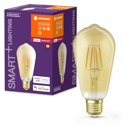 LEDVANCE Edison-Kolbenform mit Glühwendel-Design mit Zigbee-Technologie, Sprachsteuerung verfügbar, Dimmbar, Lebensdauer: bis zu 20.000 h, 2.400 K, 6W, 680 Lumen, E27, IP20, Single-pack