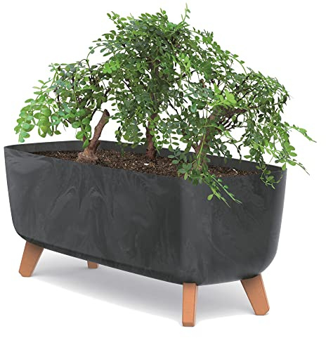 Blumentopf an den Füßen Töpfe Pflanzkübel 39 cm Breite Anthrazit Kunststoff Blumenkasten mit Einsatz Beton Optik Übertöpfe Geldbaum Kakteen Gummibaum