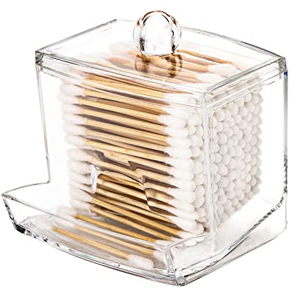 Tbestmax 10oz Qtip Holder Dispenser Big Clear Bathroom Organizer Accessories Decor for Storage-Qtips Cotton Ball Holder Apothecary Jars, Cotton Swabs, Floss Container