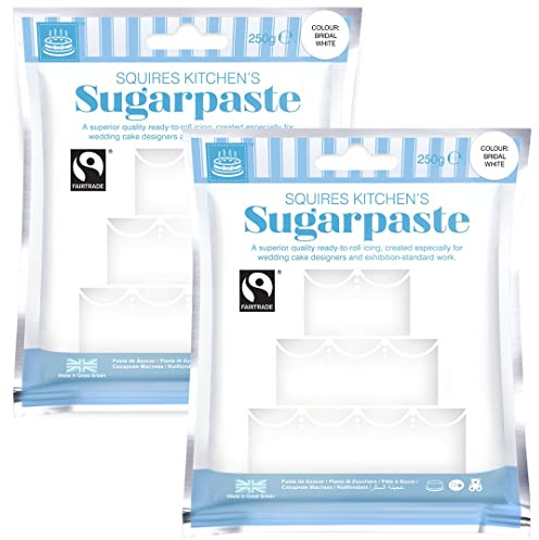 Squires Kitchen Ready to Roll Fairtrade Sugarpaste Icing for Decorating Cakes, Cupcakes & Cookies, Premium Quality Rolled Fondant - Bridal White 250g - (Multipack 2X 250g), 500g (Pack of 2)