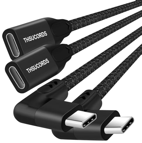 Thsucords 100W USB C Verlängerungskabel 3M 2 Stück, 20Gbps 90 Grad Rechtwinkliges USB C 3.2 Stecker auf Buchse Kabel 4K Video