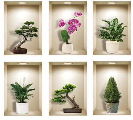TOARTI 6 Stück Grüne Pflanzen Wandaufkleber Vase Wandtattoo für Wohnzimmer