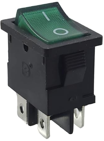 Einbau Wippschalter Grün 19x13mm, Geräteschalter Rahmenmaße 21 x 15 mm, 6 A, 250 V~ 4Pins, Grün LED beleuchtet