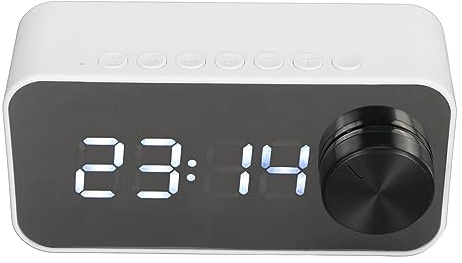 Digitaler Radiowecker mit Lautsprecher, Kabelloser Bluetooth Lautsprecher mit Spiegeluhranzeige, Multifunktionaler Wecker mit HD Mikrofon und Geräuschunterdrückung (Weiß)