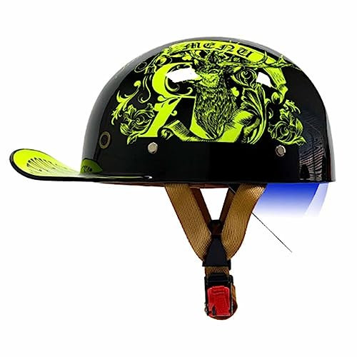 Retro Motorrad Halbhelme Motorradhelm Für Herren Und Damen DOT/ECE-Zertifizierung Jethelm Halbschalenhelm Braincap Mit Visier Moped Scooter Offenem Helm 6,M:57-58CM