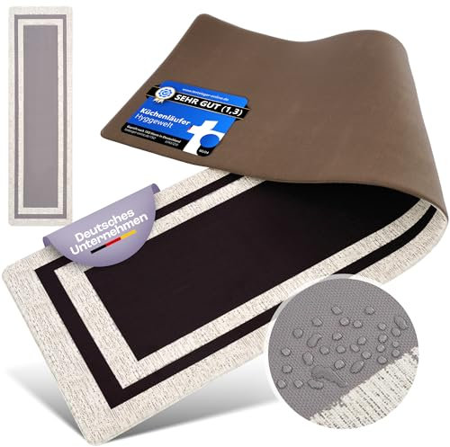 Hyggewelt Küchenläufer (PVC) Ultra weich, Wasserdicht, Waschbar, Allergikerfreundlich [Anti-Slip Technologie] Teppich Läufer Küchenteppich | rutschfest (schwarz)