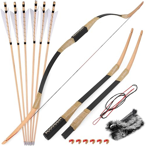 Bogenschießen Traditioneller Langbogen 20-35LBS Handgefertigter Holzbogen Jagd Recurvebogen Mongolischer Bogen Reitbogen Sportbogen Erwachsene (35 Pfund.)