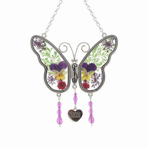 Butterfly Suncatcher Mom's Gift Classic Design Real Flower Glass Handmade, Mom's Birthday Mother's Day Thanksgiving Gift, Suitable for Any Occasion