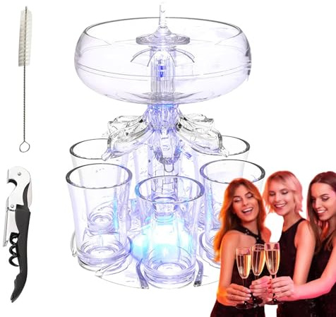 Drink Dispenser with 6 Shot Glasses and Holder Set, Shot Glass Dispenser Carrier for Liquor, Fun Bar Accessories Home Gifts