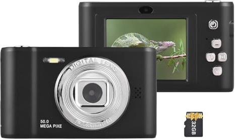 Andoer Appareil photo numérique rechargeable appareil photo compact avec carte TF de 32 Go zoom numérique 8 x écran de 2,4 pouces machine numérique compacte pour enfants adultes étudiants
