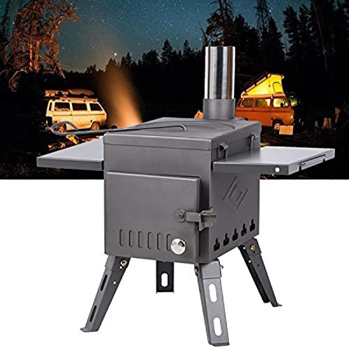 Lagerfeuer, Holzofen mit Griff, inklusive Kaminrohr und ebenen Seitenregalen, Holzöfen für Zelt, Unterschlupf, Camping, Heizung und Kochen, klein